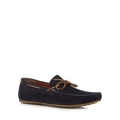 Navy suede boat shoes